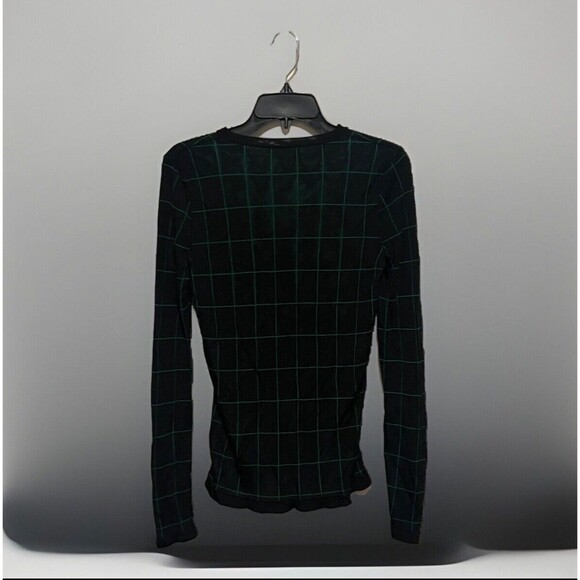 BOSS Italian Made Green Plaid Long Sleeve Top Minimalist Grid Pattern Small - Picture 2 of 4